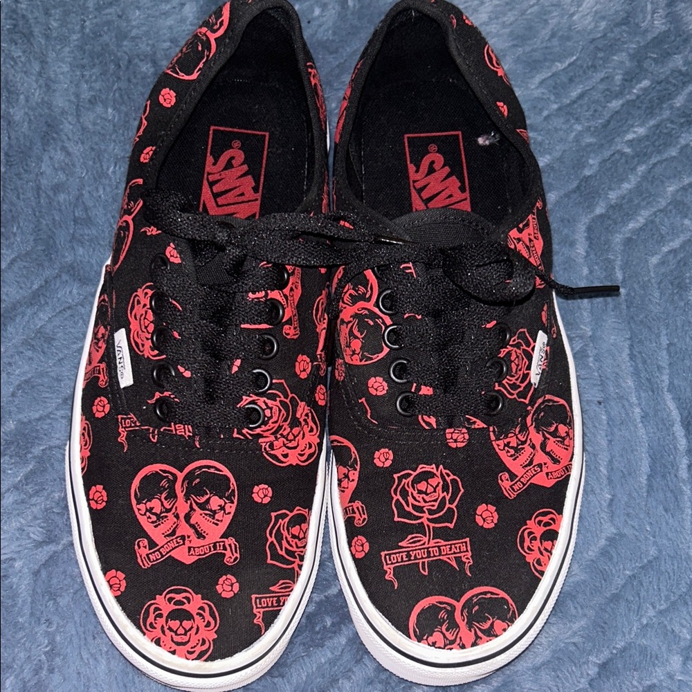 Vans Black and Red Skull Rose Sneakers